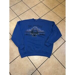 Vintage Skagway Alaska Nature Scene Crewneck Sweatshirt Blue Size XL‎ 25"x23"
